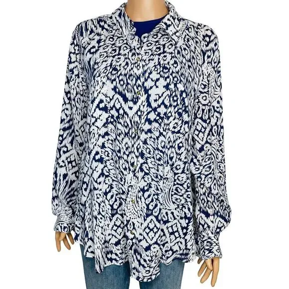 Lilly Pulitzer Sea View Peacock Button Down Shirt Size XL New White/Navy - Picture 2 of 9